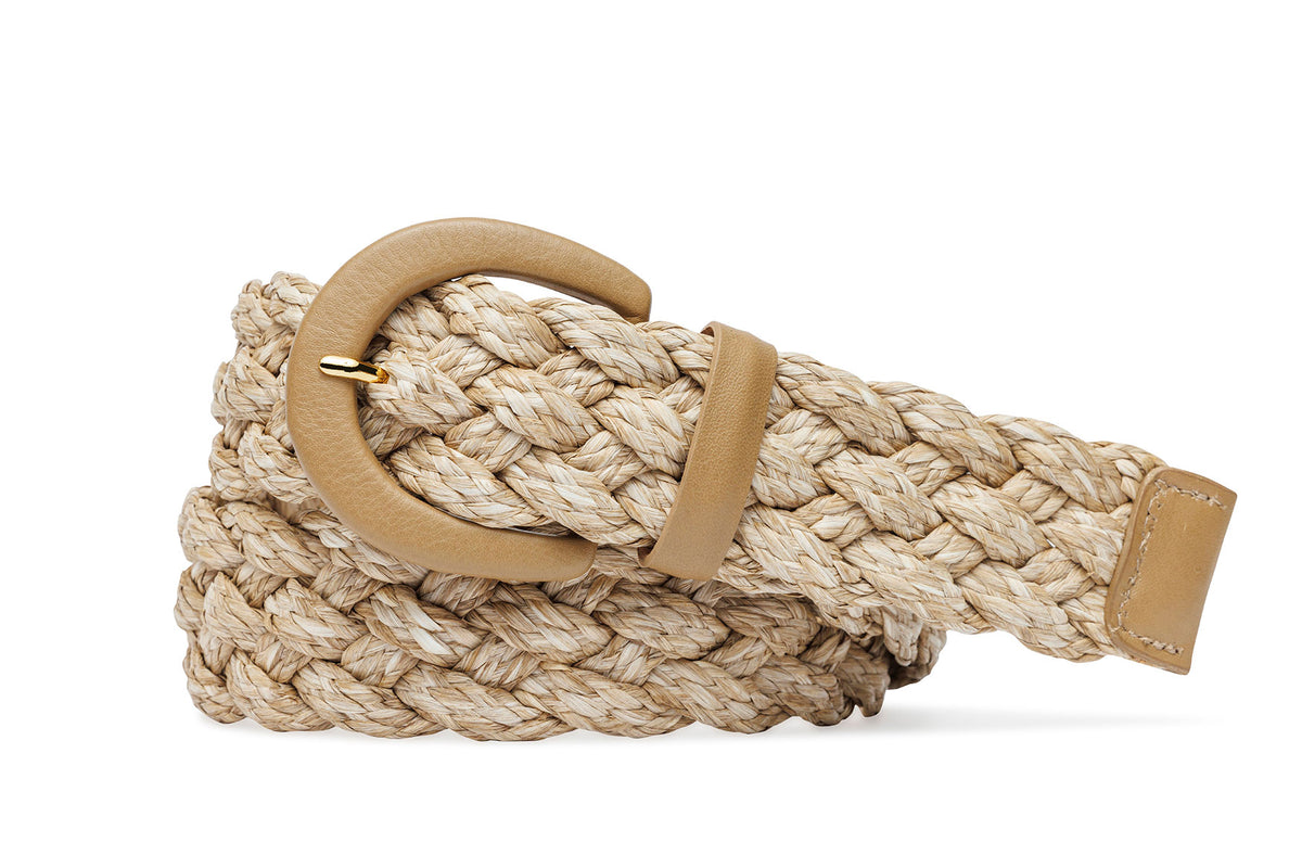 Braided Straw Belt with Covered Buckle