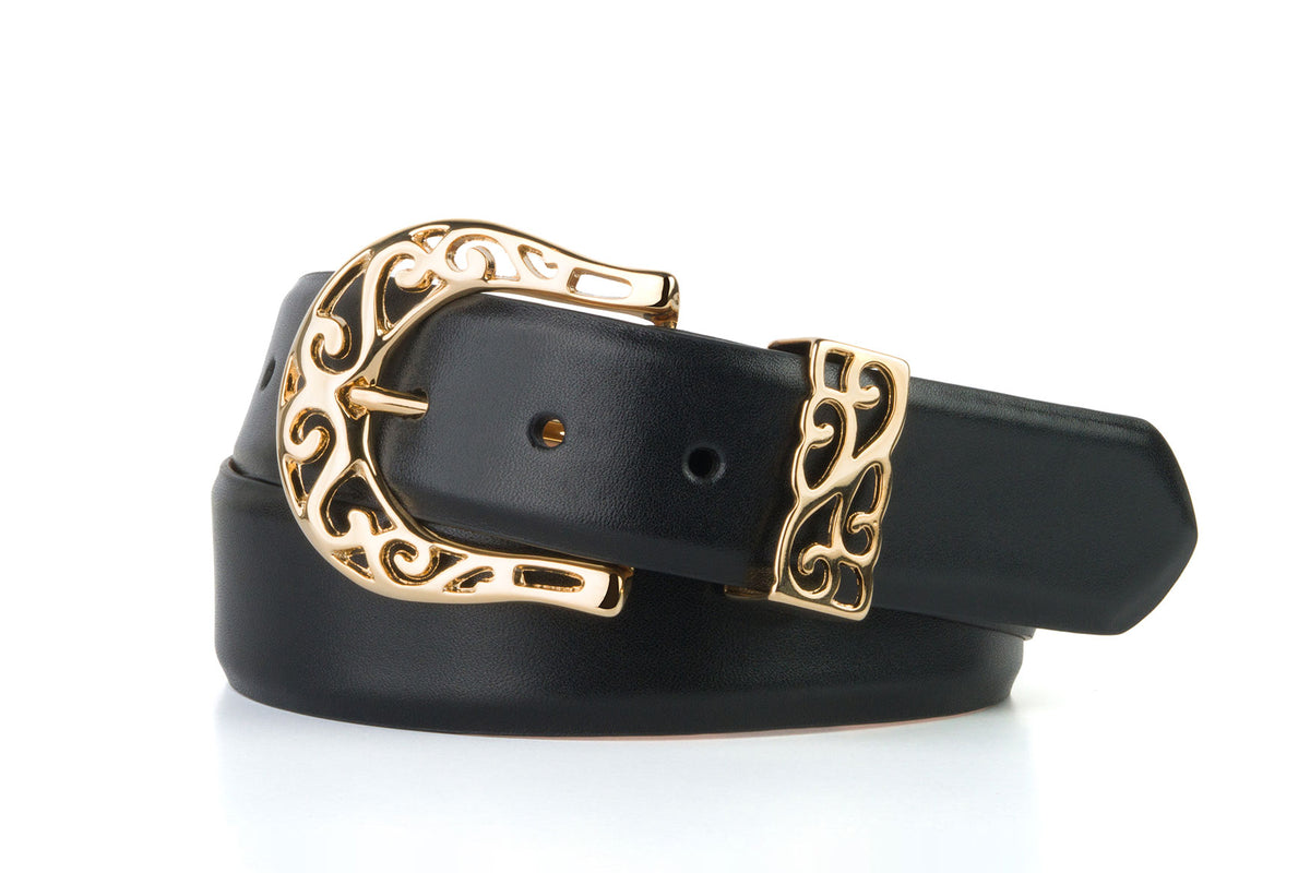 Glazed Calf Belt with Gold Filligree Buckle and Keeper