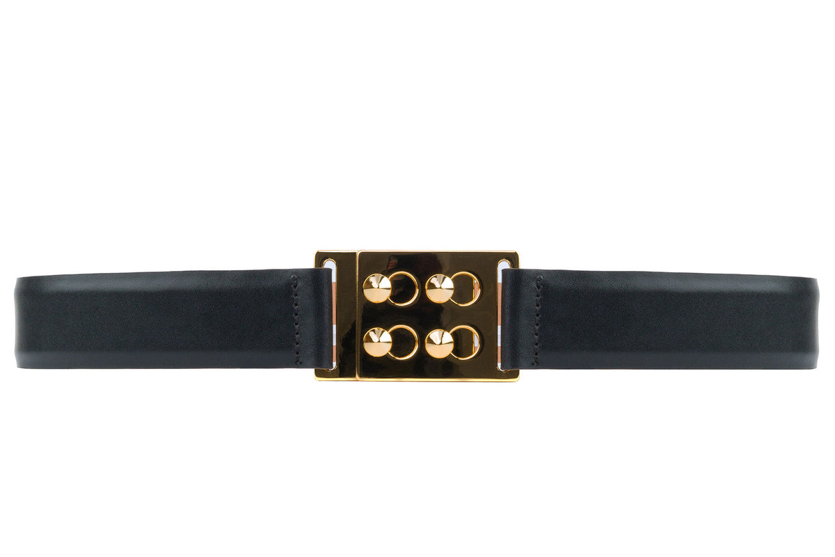 Glazed Calf Belt with 4-Stud Plaque Closure