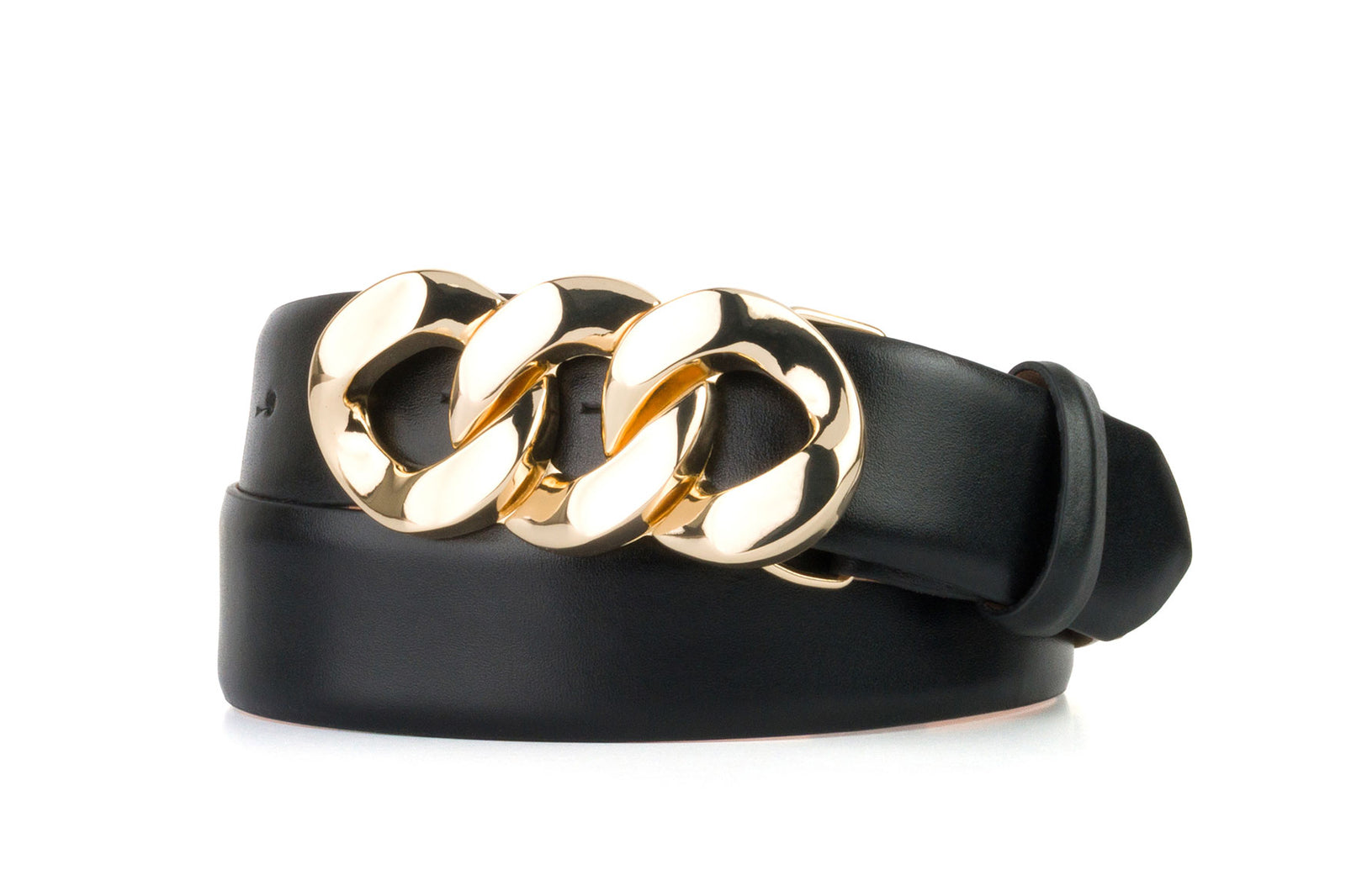 Glazed Calf Belt with 3 Links Gold Chain Buckle