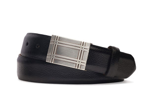 Pebbled Calf Belt with Antique Silver Plaque Buckle