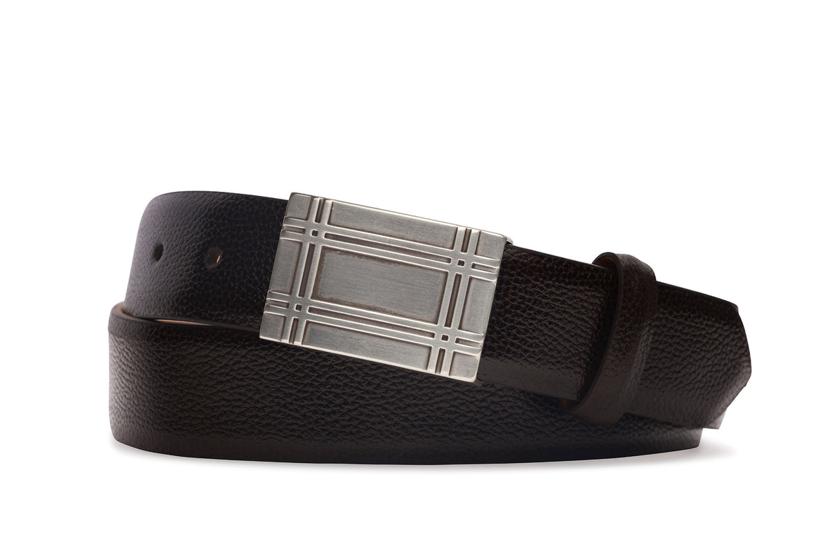 Pebbled Calf Belt with Antique Silver Plaque Buckle