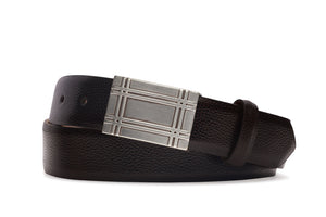 Pebbled Calf Belt with Antique Silver Plaque Buckle