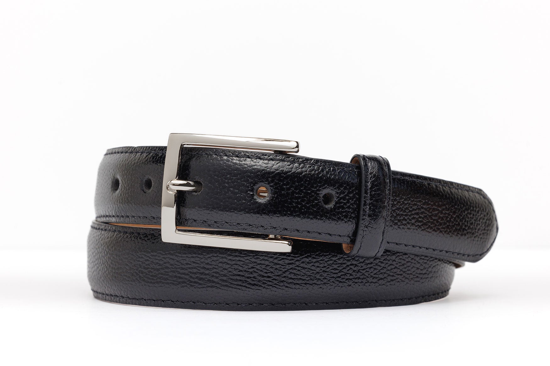 Pebbled Calf Belt with Nickel Buckle