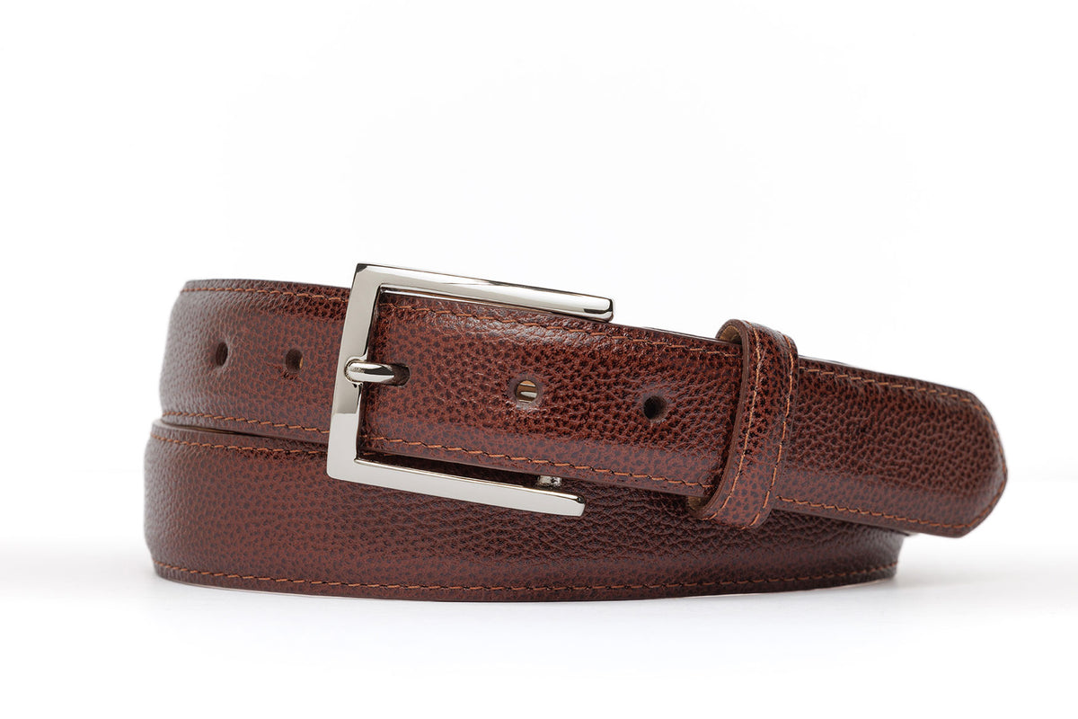Pebbled Calf Belt with Nickel Buckle