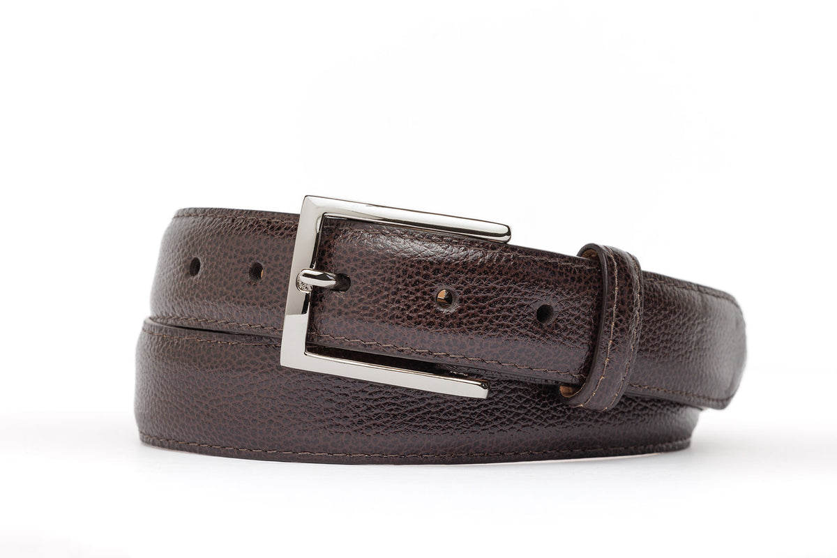Pebbled Calf Belt with Nickel Buckle