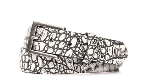 Bony Croc Calf Belt with Antique Silver Buckle