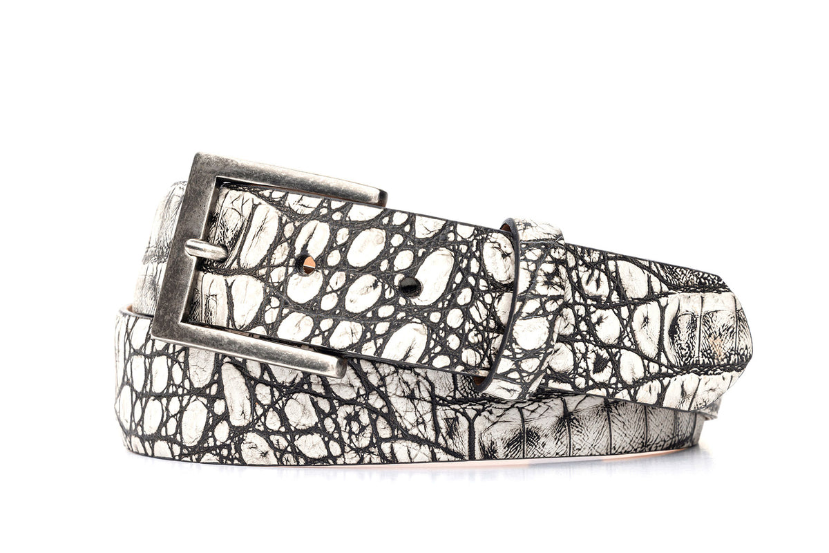 Bony Croc Calf Belt with Antique Silver Buckle