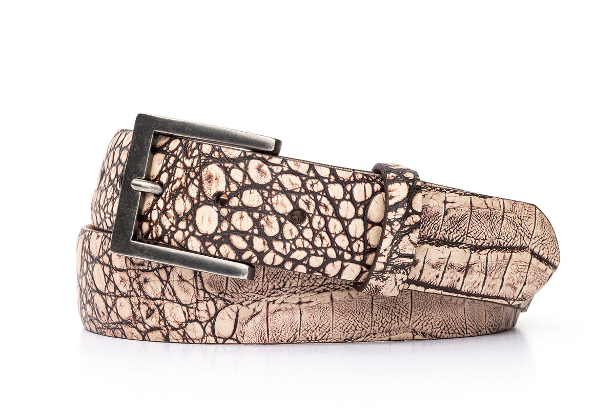 Bony Croc Calf Belt with Antique Silver Buckle