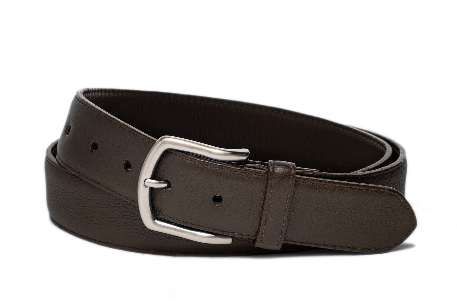 High Pebbled Calf Soft Construction Belt with Brushed Nickel Buckle