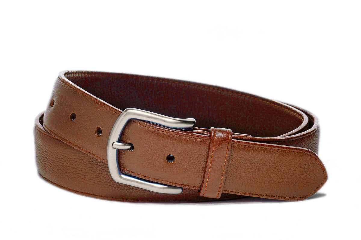 High Pebbled Calf Soft Construction Belt with Brushed Nickel Buckle