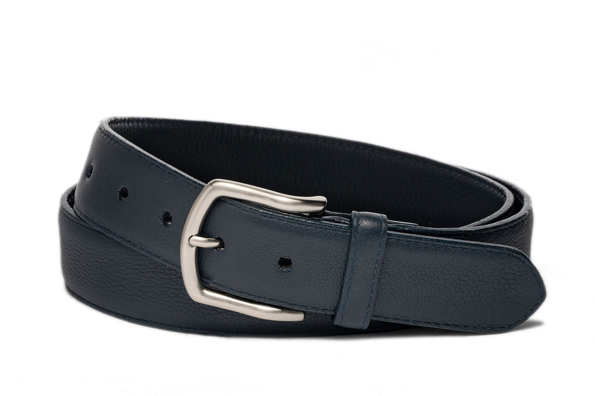 High Pebbled Calf Soft Construction Belt with Brushed Nickel Buckle