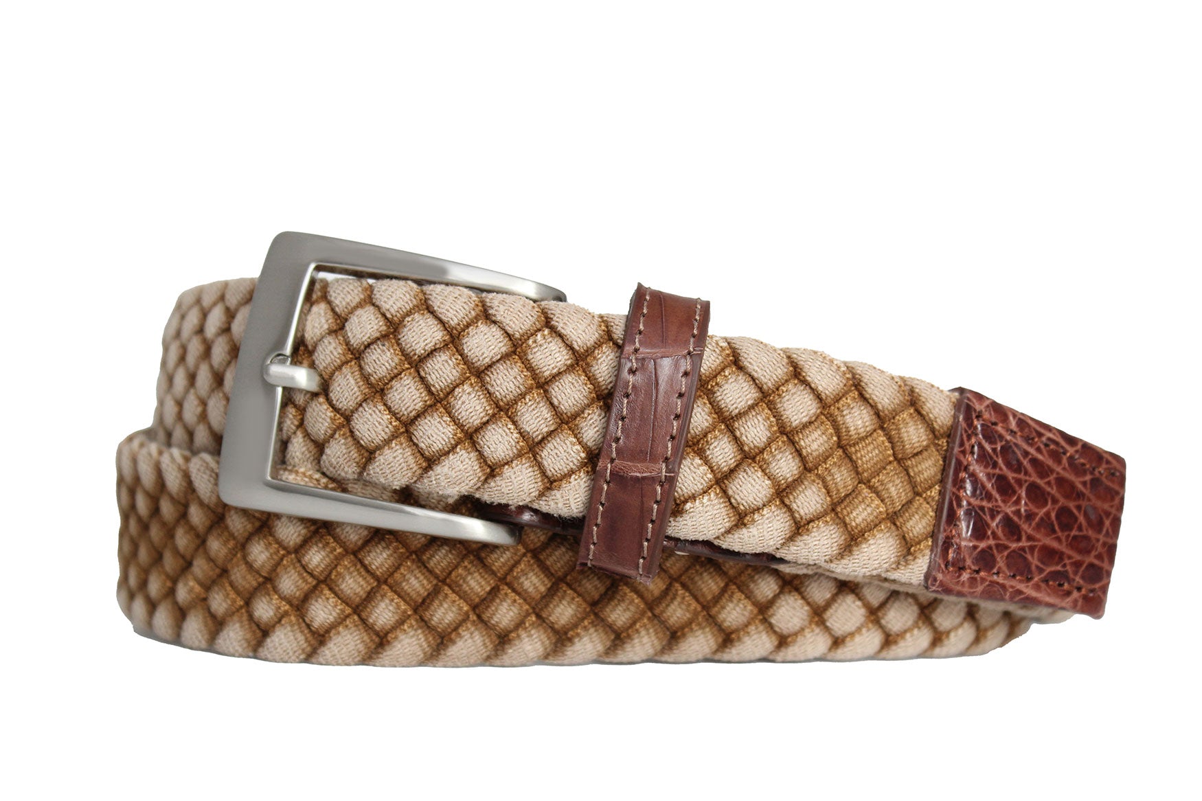 Cloth Weave Belt with Croc Tabs and Brushed Nickel Buckle