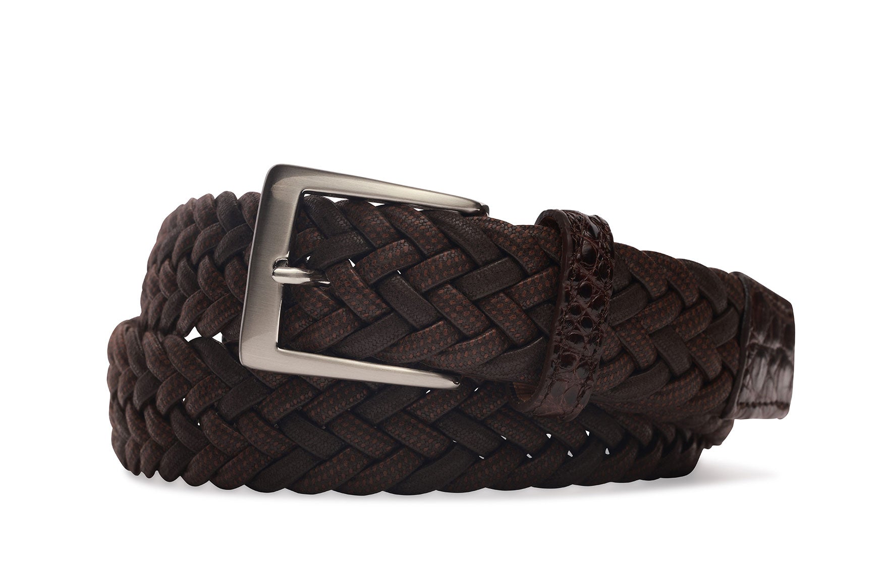 Cloth Weave Belt with Croc Tabs and Brushed Nickel Buckle