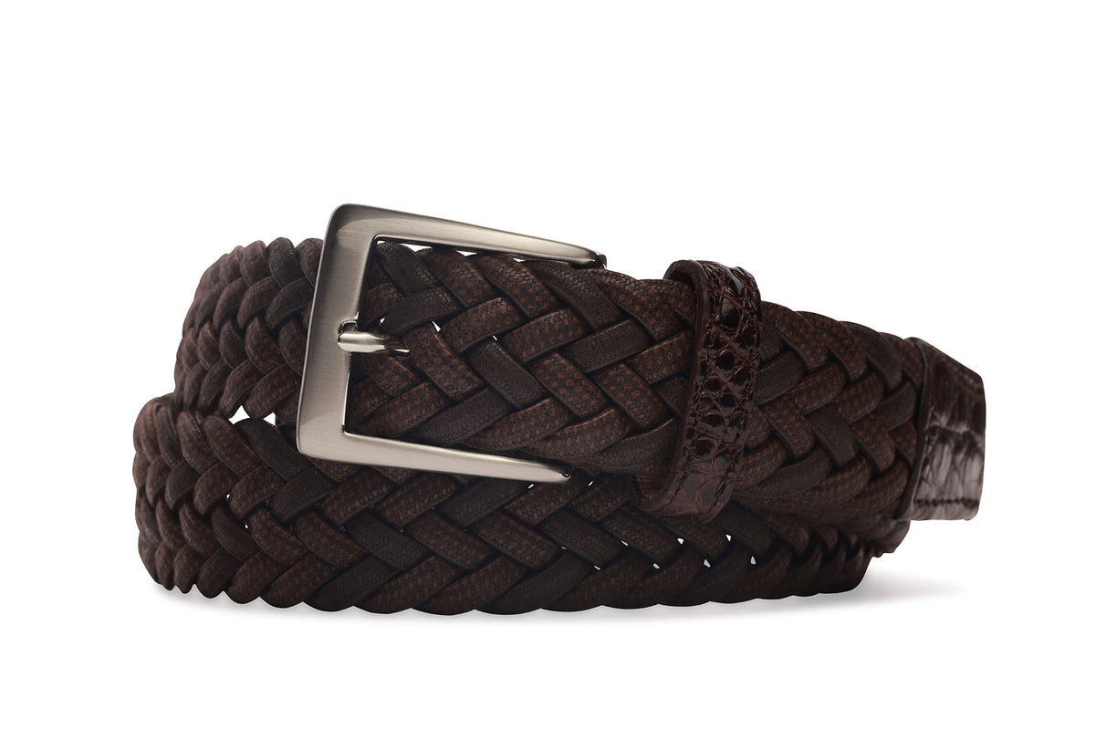 Cloth Weave Belt with Croc Tabs and Brushed Nickel Buckle