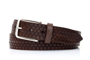 Italian Beehive Calf Belt with Antique Silver Buckle