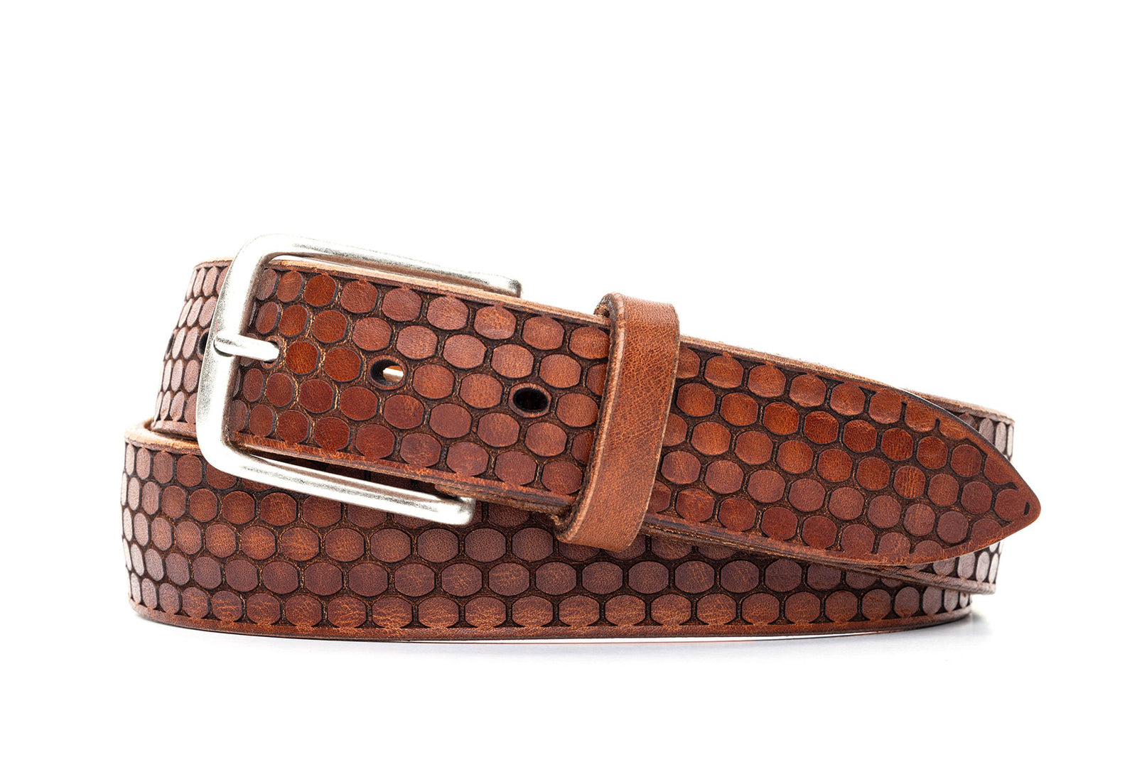 Italian Beehive Calf Belt with Antique Silver Buckle