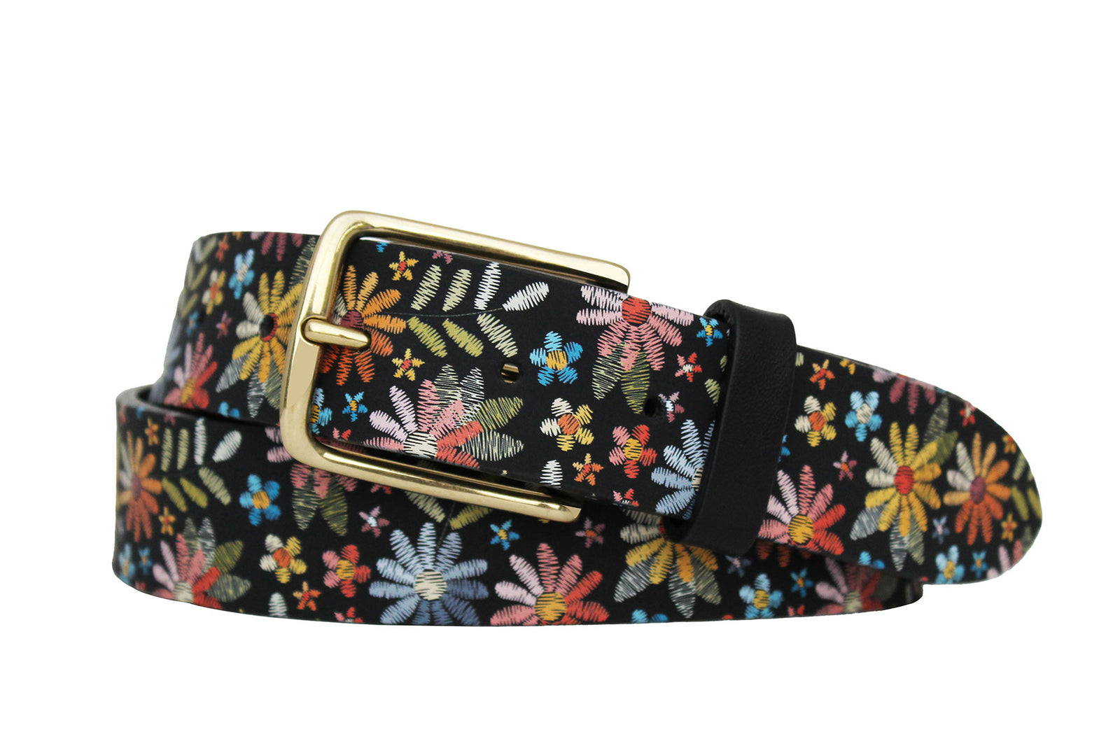 Italian Floral Belt with Brass Buckle