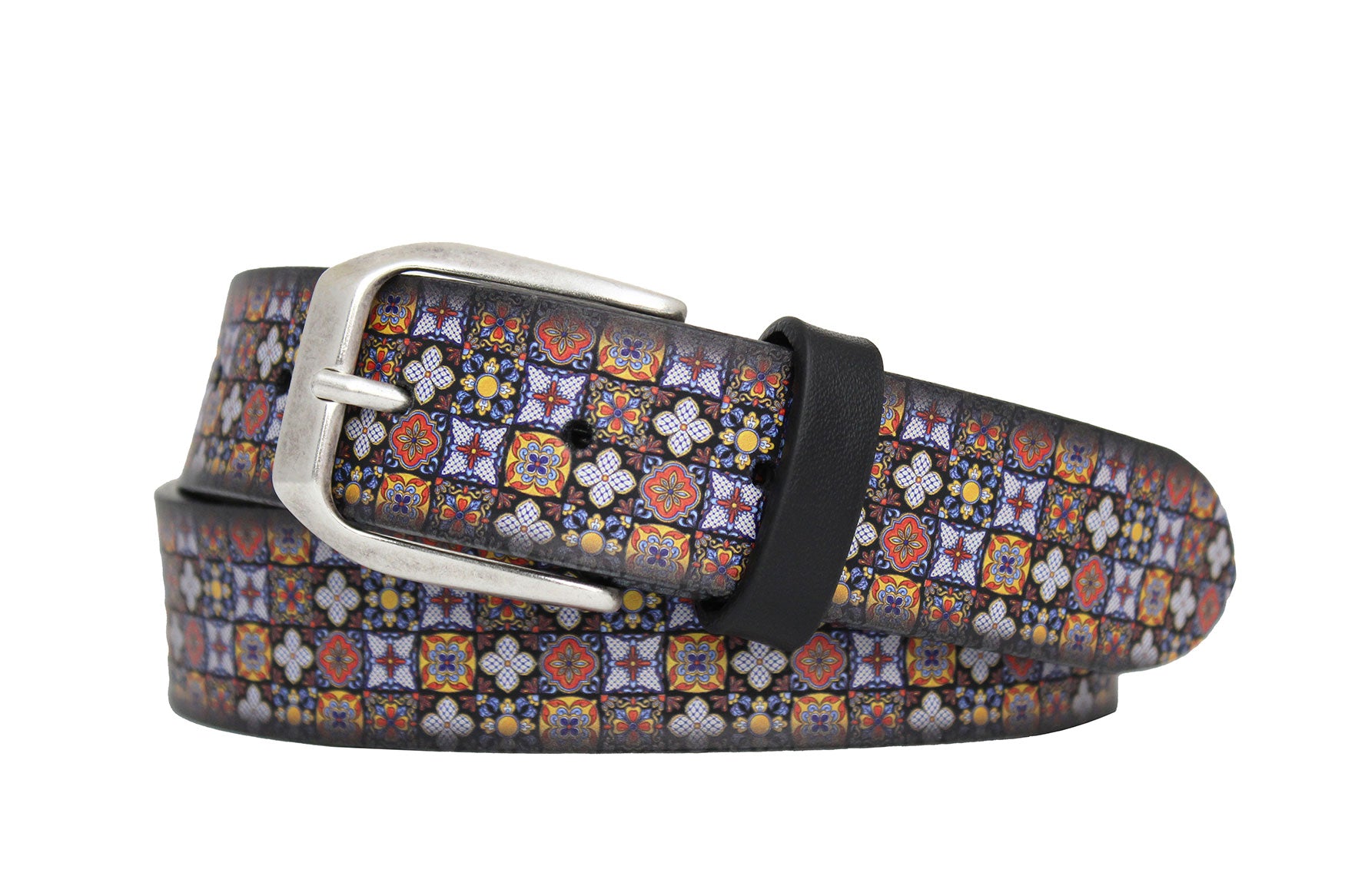 Italian Mosaic Tile Belt with Antique Silver Buckle