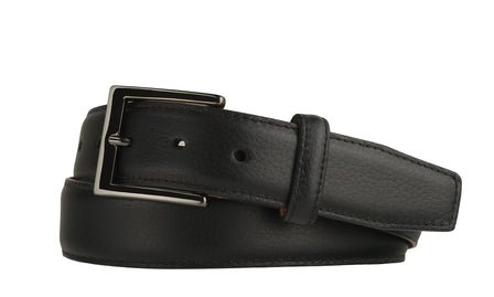 Pebbled Calf Belt with Glossy Gunmetal Buckle