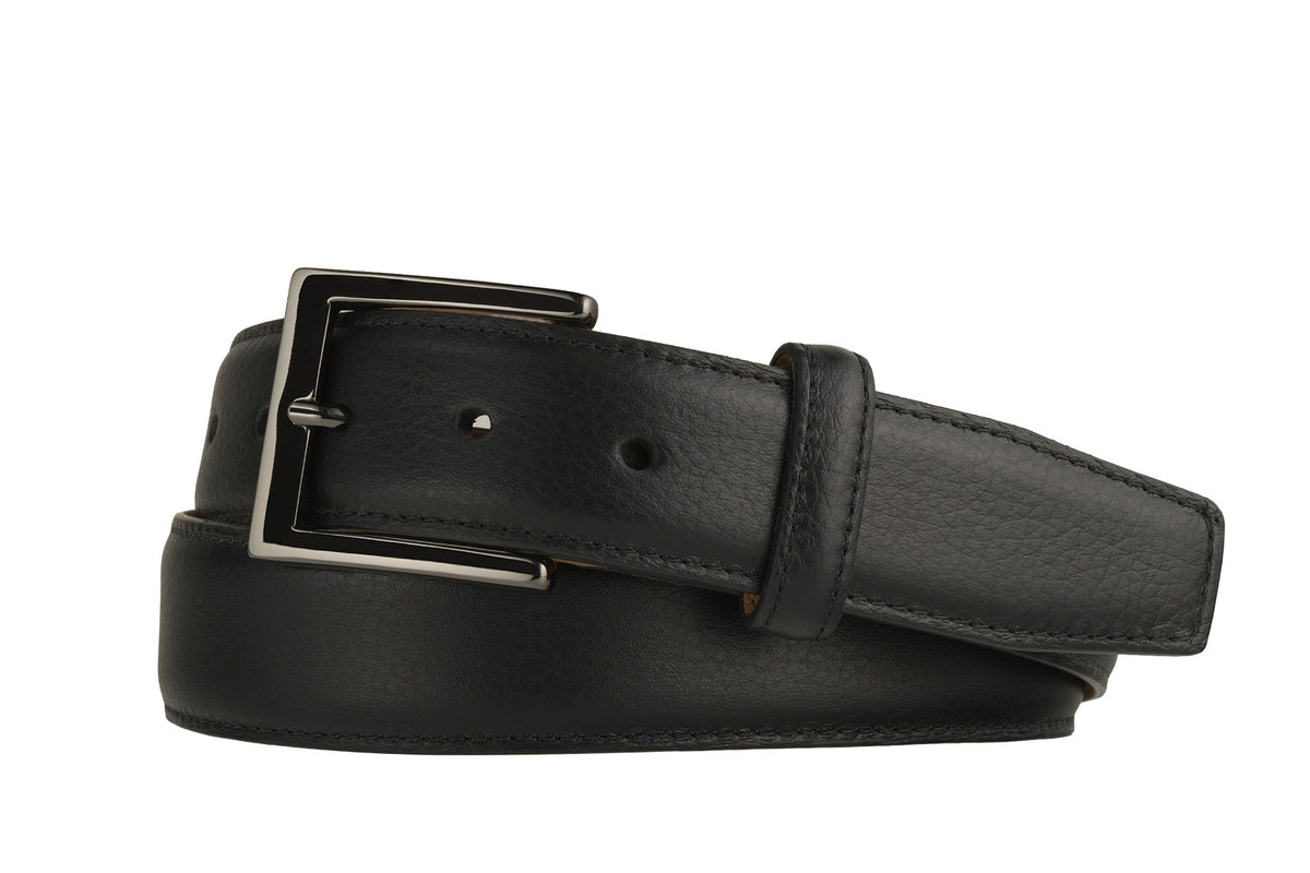 Pebbled Calf Belt with Glossy Gunmetal Buckle
