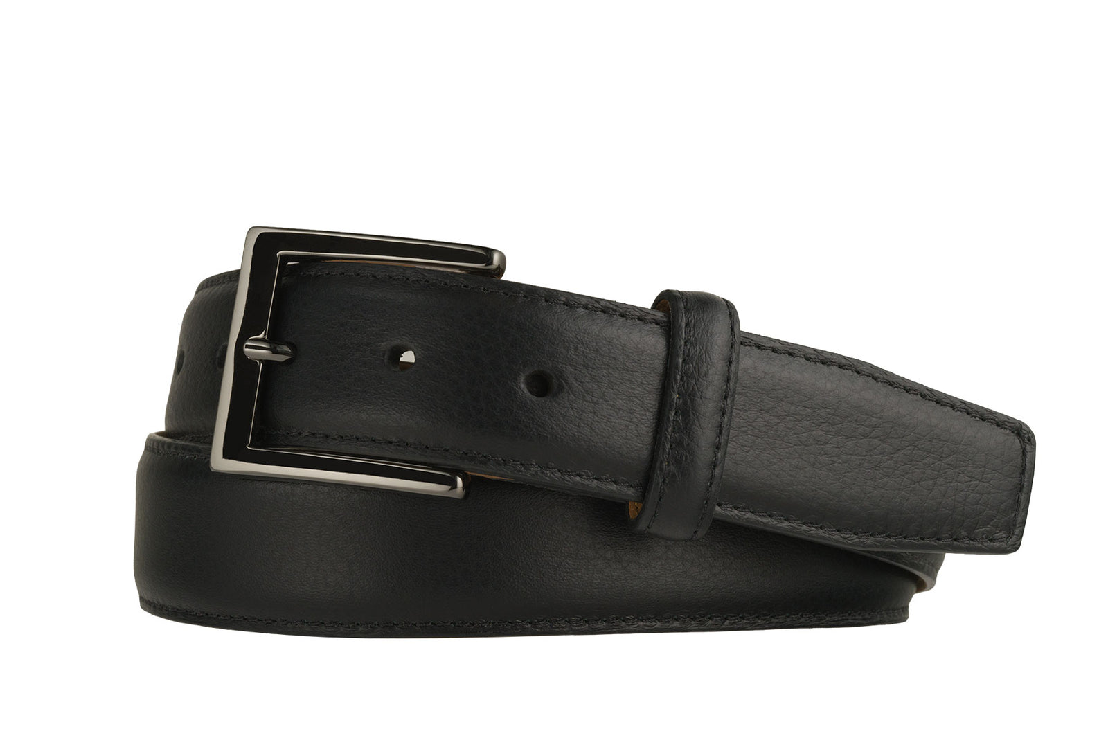 Pebbled Calf Belt with Glossy Gunmetal Buckle