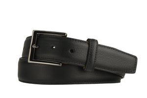Pebbled Calf Belt with Glossy Gunmetal Buckle