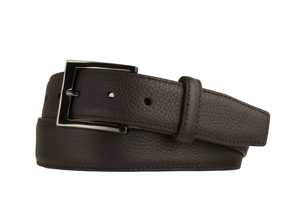 Pebbled Calf Belt with Glossy Gunmetal Buckle