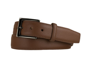 Pebbled Calf Belt with Glossy Gunmetal Buckle