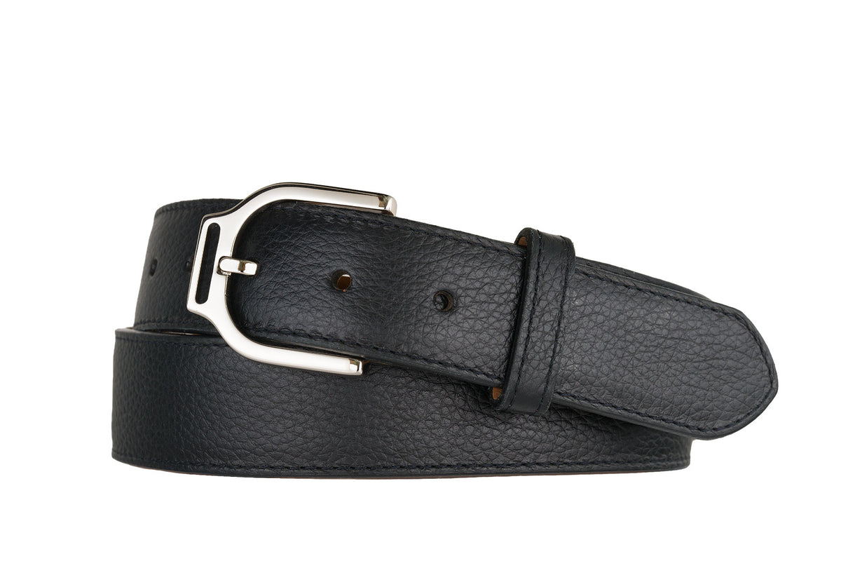Pebbled Calf Belt with Nickle Stirrup Buckle