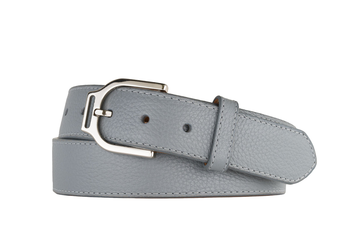 Pebbled Calf Belt with Nickle Stirrup Buckle