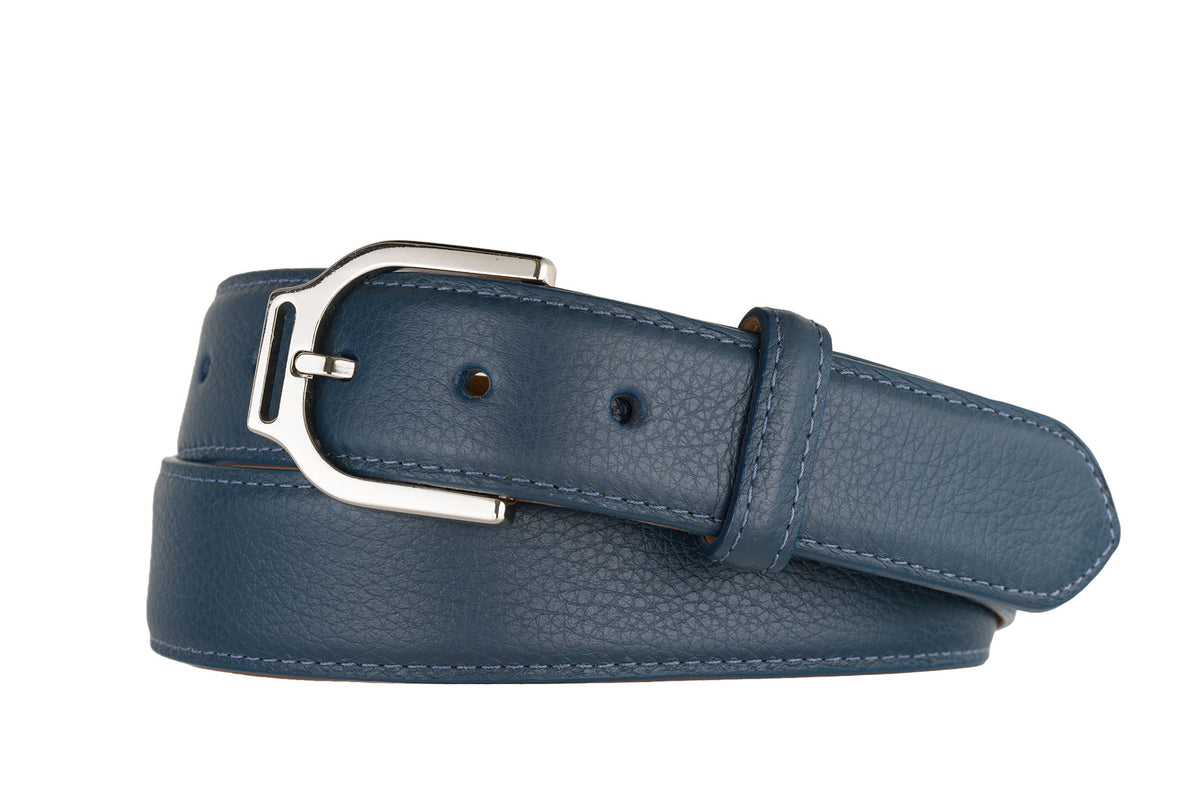 Pebbled Calf Belt with Nickle Stirrup Buckle
