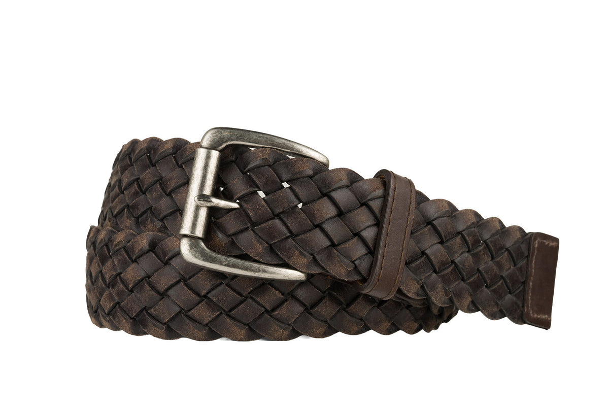 Waxed Braid Calf Belt with Distressed Roller Buckle