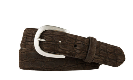 Sueded Caiman Crocodile Belt with Antique Silver Buckle