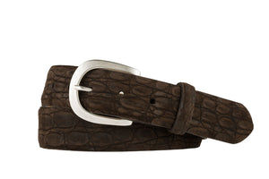 Sueded Caiman Crocodile Belt with Antique Silver Buckle