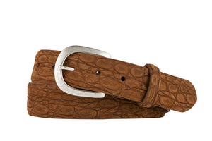 Sueded Caiman Crocodile Belt with Antique Silver Buckle