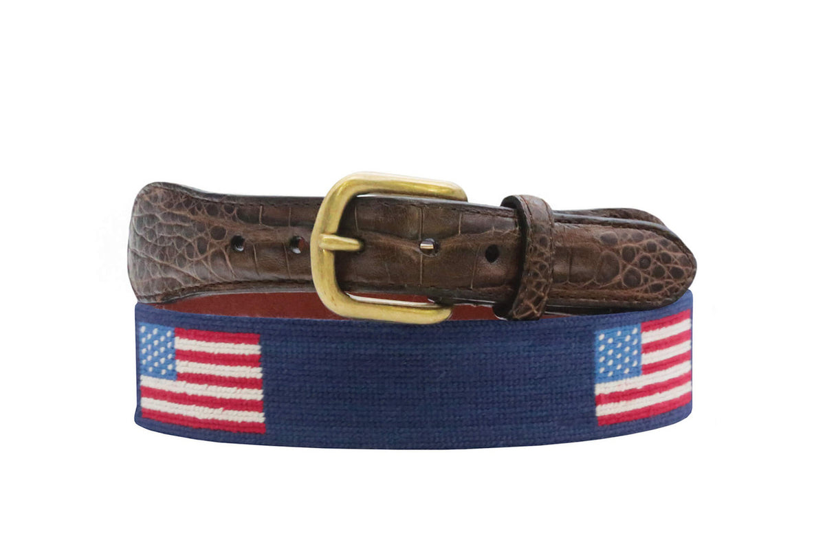 Smathers & Branson American Flag Croc Tab Needlepoint Belt