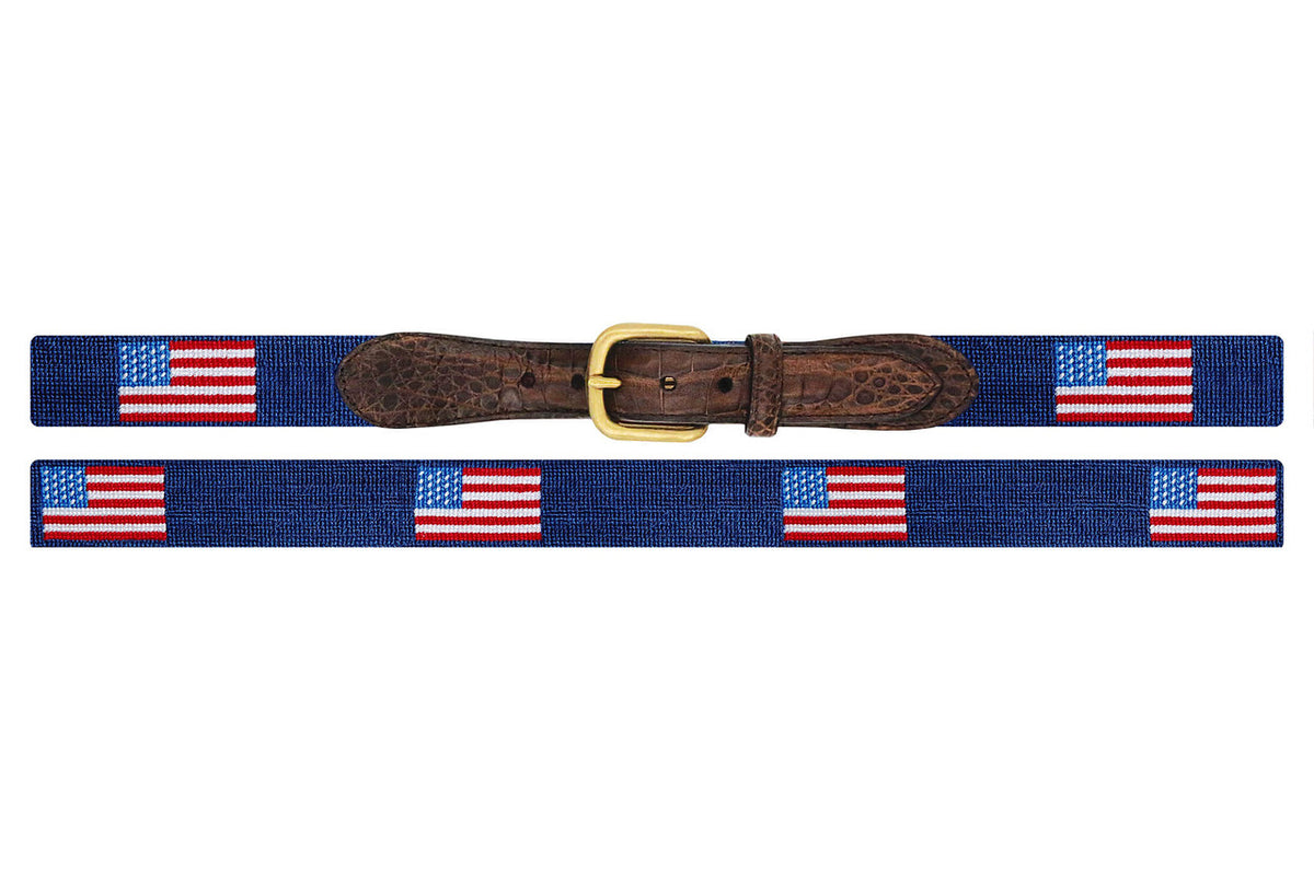 Smathers & Branson American Flag Croc Tab Needlepoint Belt