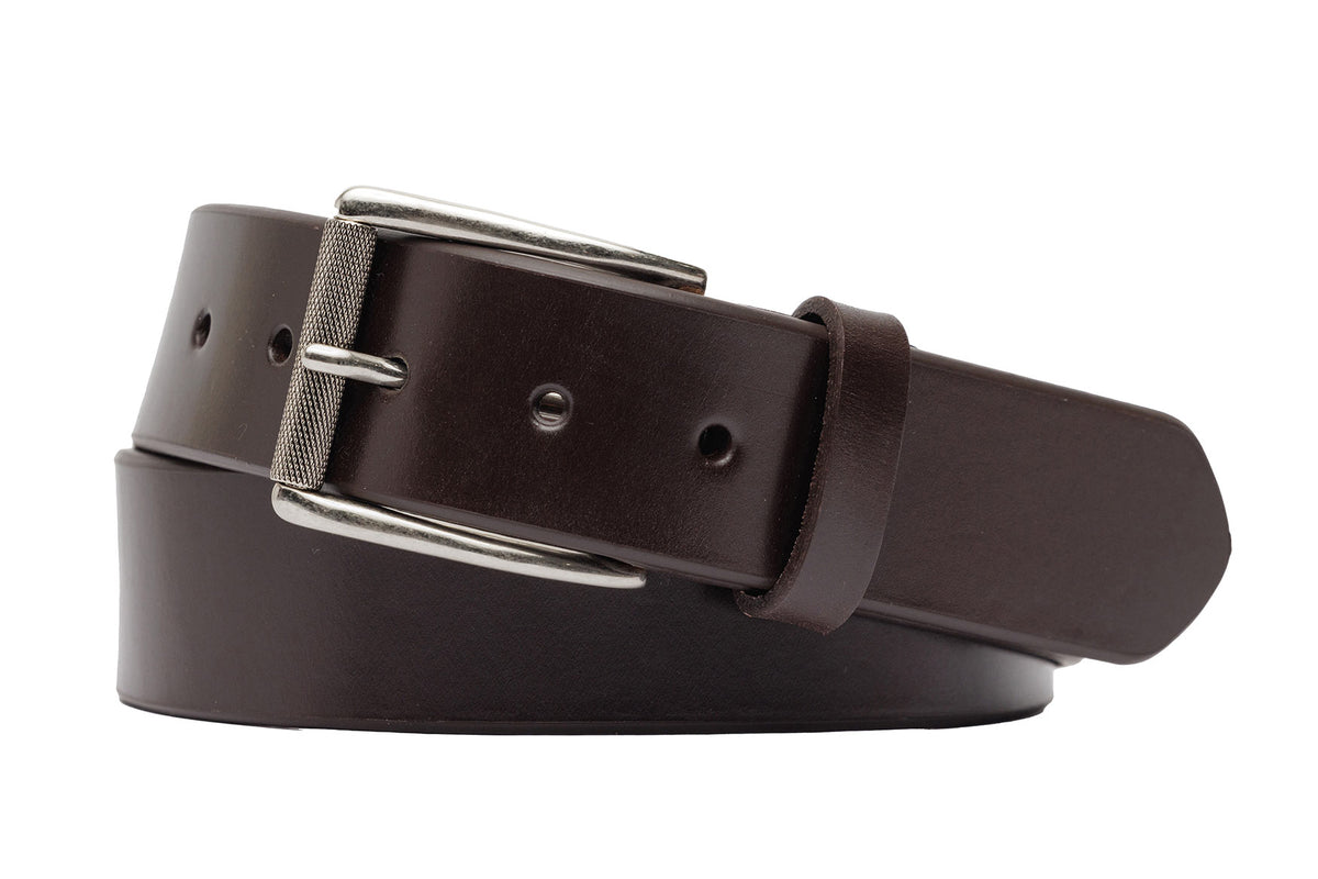 Brown Bridle Leather Belt with Antique Silver Buckle by w.kleinberg