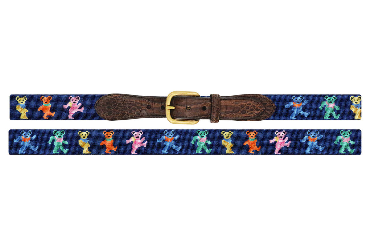 Smathers & Branson Dancing Bears Croc Tab Needlepoint Belt