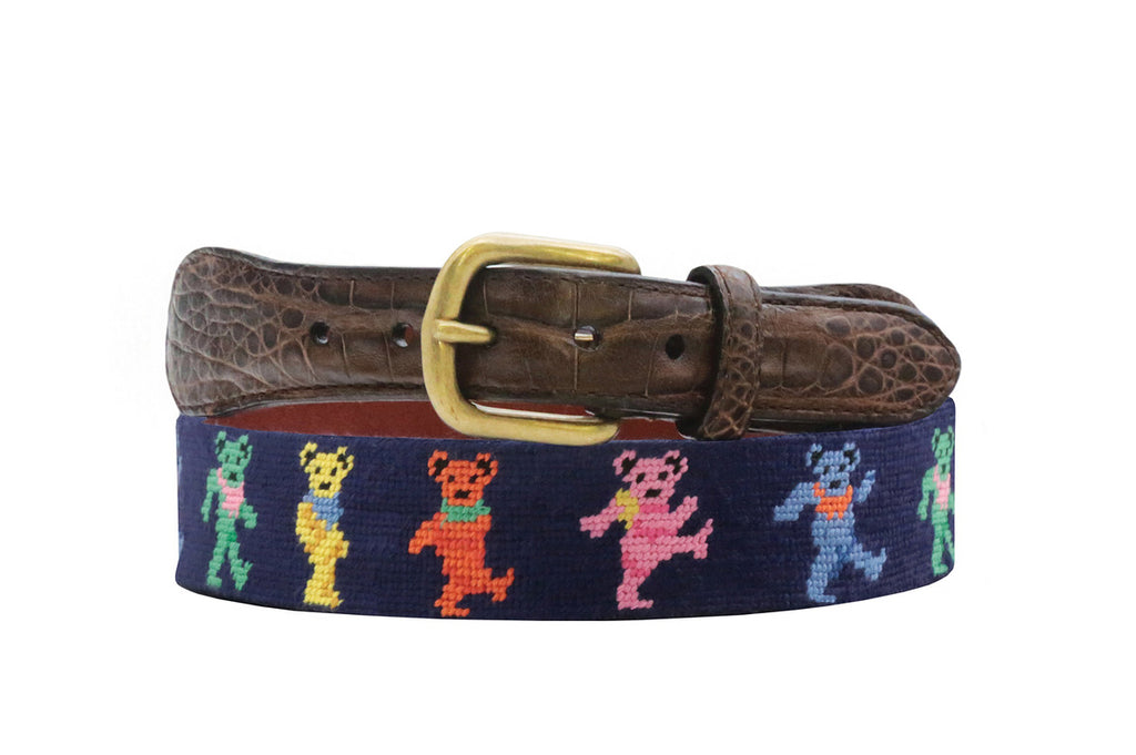 Smathers & Branson Dancing Bears Croc Tab Needlepoint Belt - w