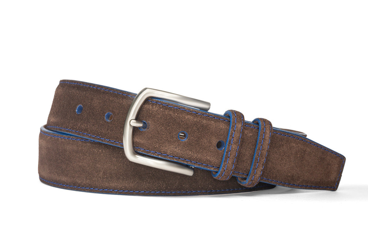 Blue Detail Suede Belt with Nickel Buckle