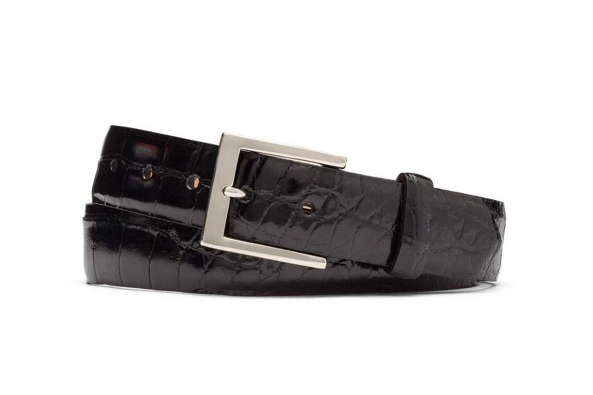 Glazed American Alligator Belt with Nickel and Gold Buckle