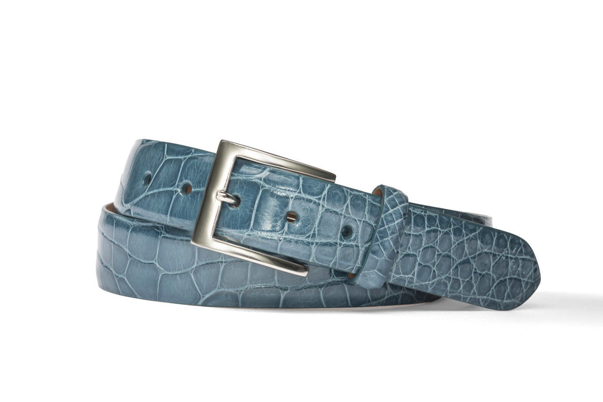 1-1/4&quot; Glazed American Alligator Belt with Nickel and Gold Buckles