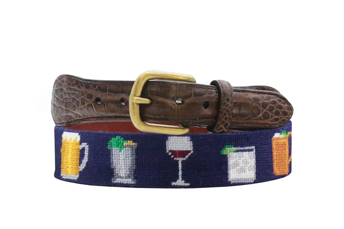 Smathers & Branson Gentleman's Drinks Croc Tabs Needlepoint Belts