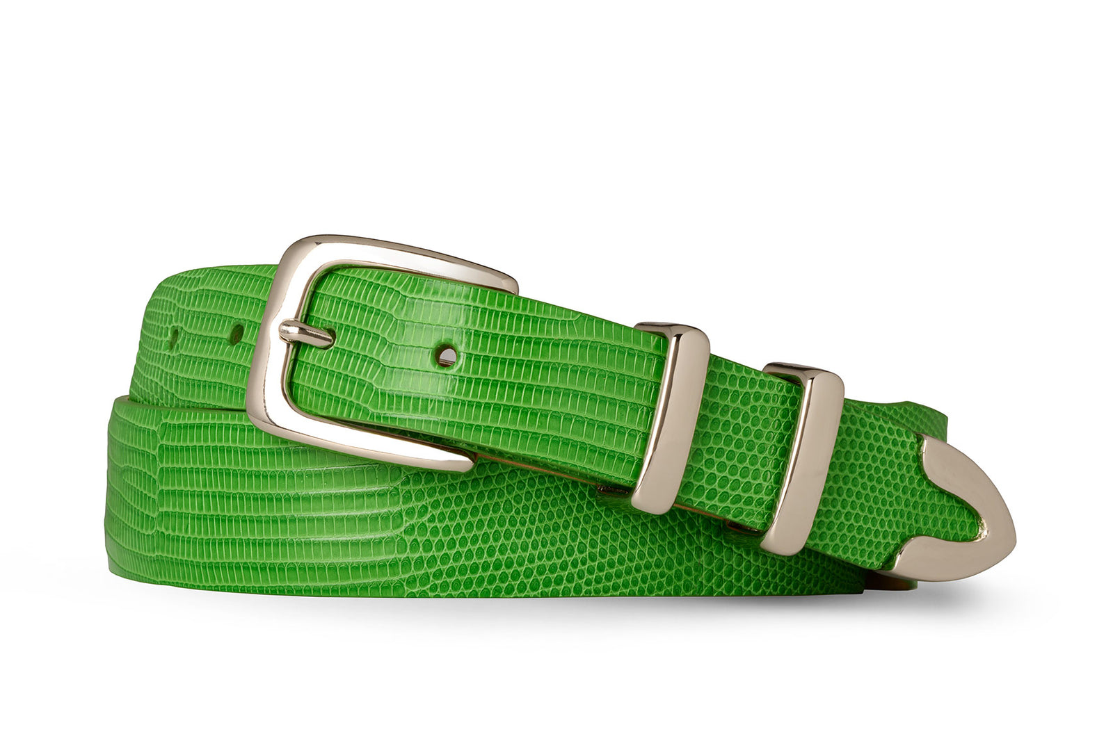 Green Tapered Lizard Golf Belt with Nickel Tip Set — w.kleinberg