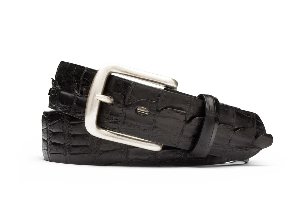 Hornback Alligator Tail Belt with Nickel Buckle - w.kleinberg