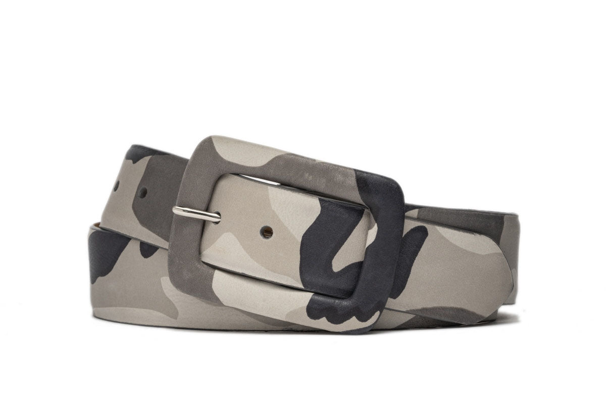 Camo Leather Belt with Covered Buckle