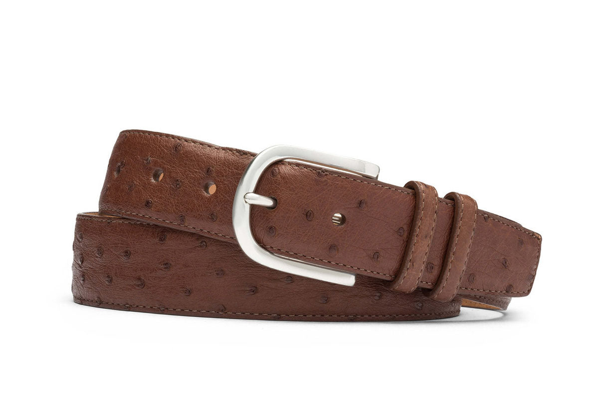 Quilled Ostrich Belt with Brushed Nickel Buckle — w.kleinberg