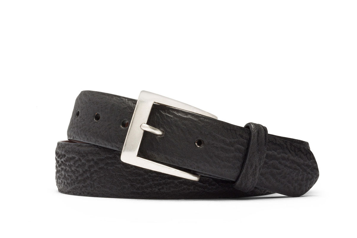 W.Kleinberg Luxury Black Shark Belt with Brushed Nickel Buckle  in Genuine Shark Skin